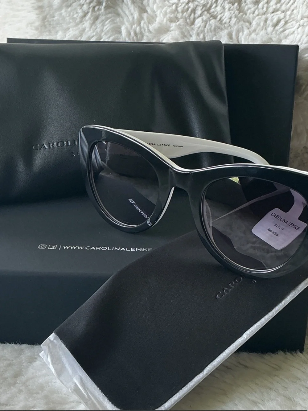Carolina Lemke Black & White Cat-Eye Sunglasses - 9093-03